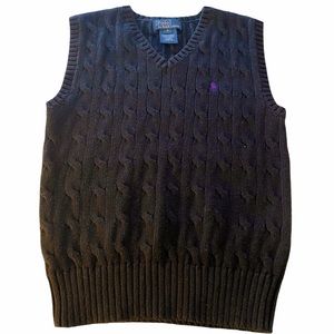Boys Ralph Lauren Polo Black Purple Cable Knit Vest 5